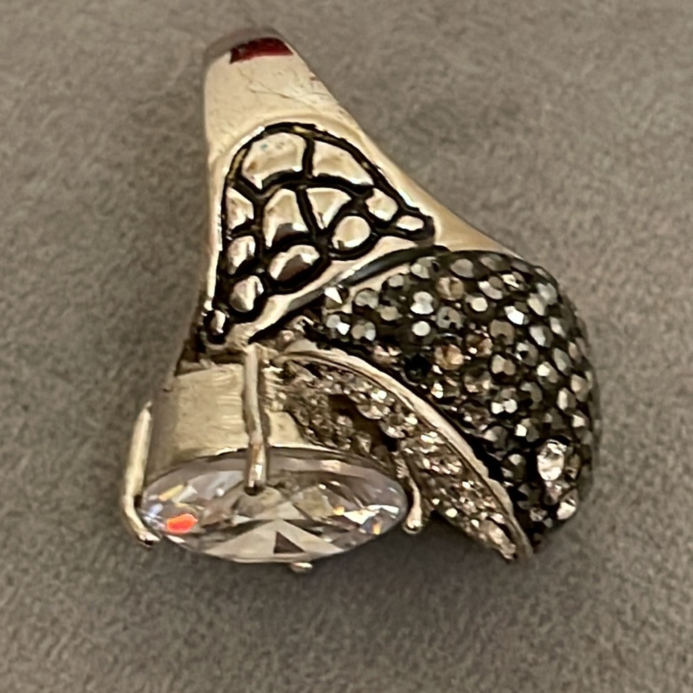 Solitaire Diamond Sterling Silver Ring - image 5